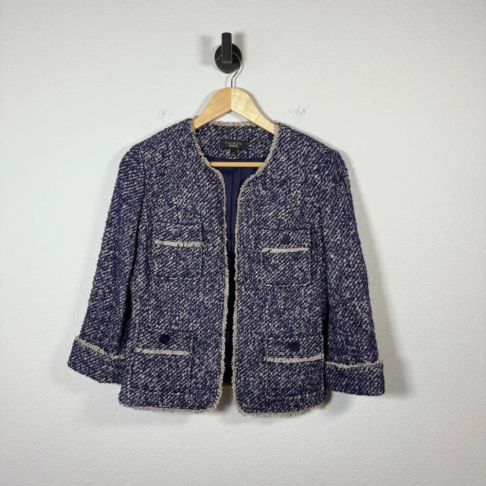 NWT Talbots Tweed Open Front Wool/Mohair/Alpaca in Purple Size 4